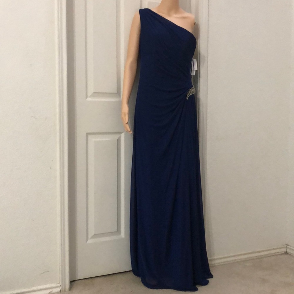 Alex Evenings Embellished Cape One-Shoulder Dress